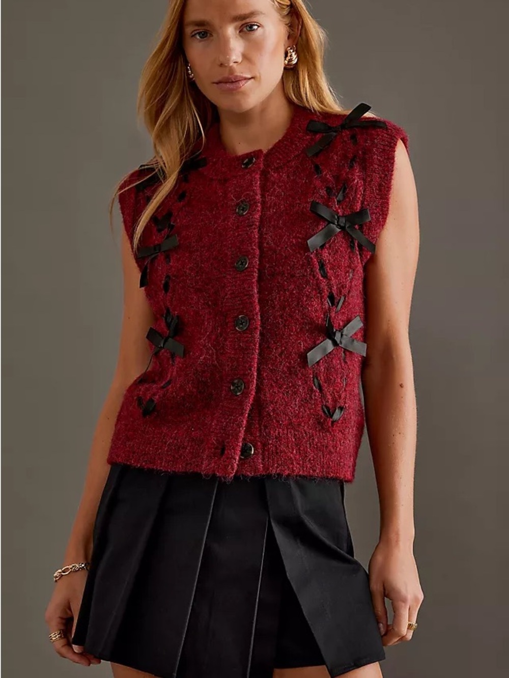 Damson Madder Bow-Accent Sleeveless Knit Vest